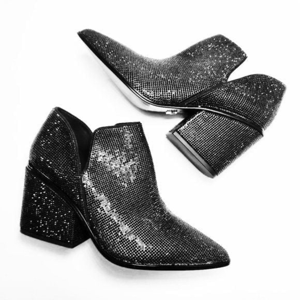 She Is Cheval Le Tigre Black Glitter Ankle Boots in Wednesday